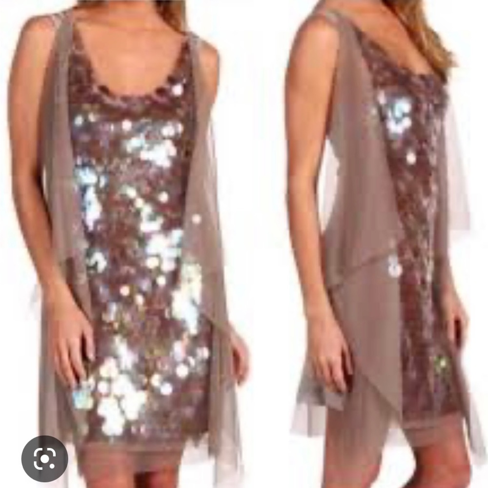 BCBGMAXAZRIA Sequined dress with netting.